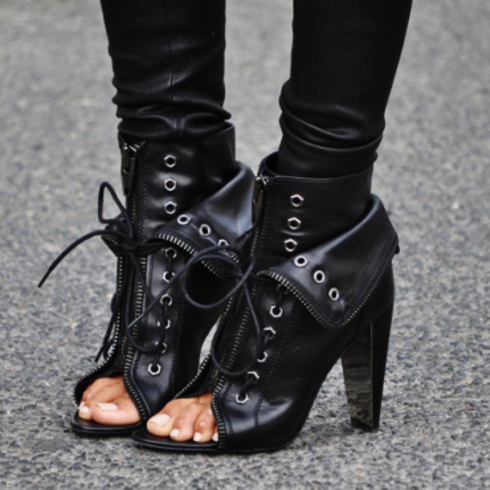 Alexander Wang black leather open toe ankle bootie